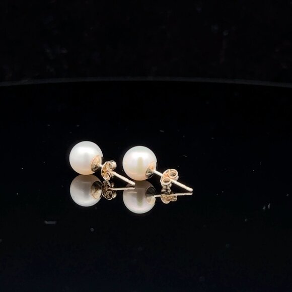 14K Gold Stud Earrings Freshwater Pearl 6.5mm - Picture 3 of 5